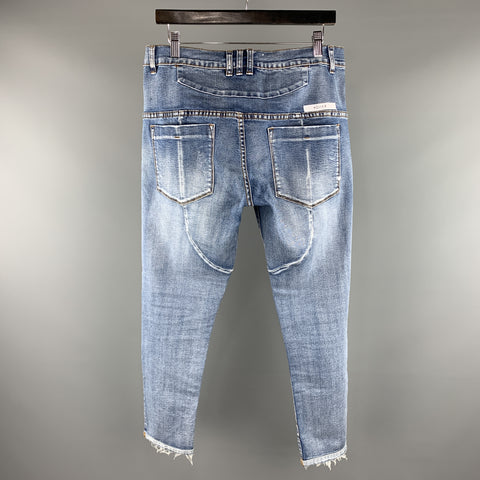 KOLLAR Size 32 x 29 Blue Distressed Denim Button Fly Jeans