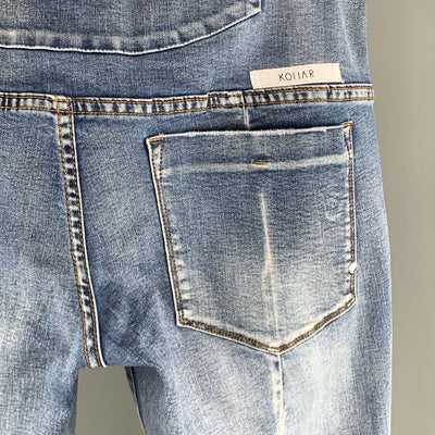 KOLLAR Size 32 x 29 Blue Distressed Denim Button Fly Jeans