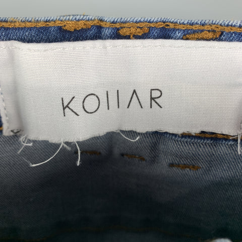 KOLLAR Size 32 x 29 Blue Distressed Denim Button Fly Jeans