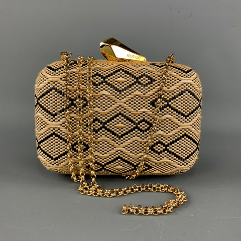 KOTUR Beige & Black Fabric Woven Gold Chain Handbag
