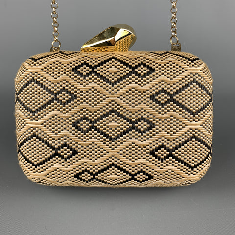 KOTUR Beige & Black Fabric Woven Gold Chain Handbag