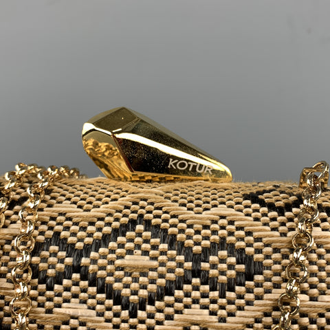 KOTUR Beige & Black Fabric Woven Gold Chain Handbag