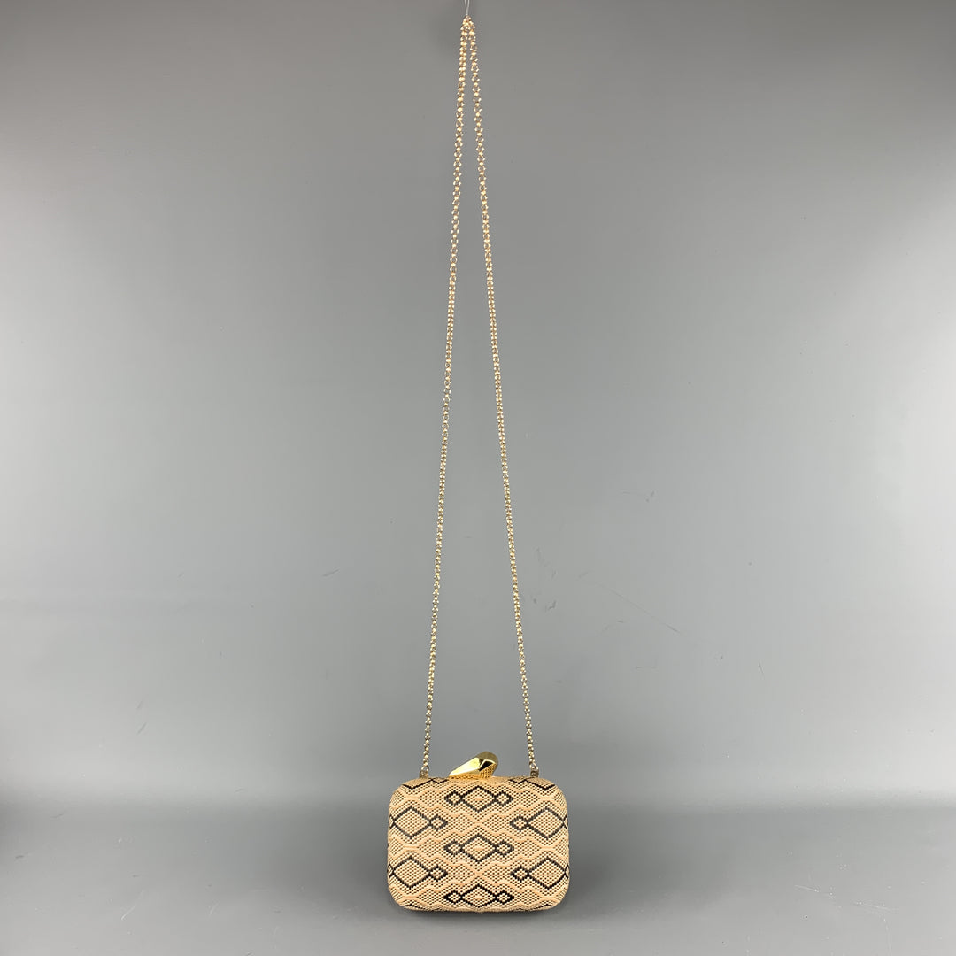 KOTUR Beige & Black Fabric Woven Gold Chain Handbag