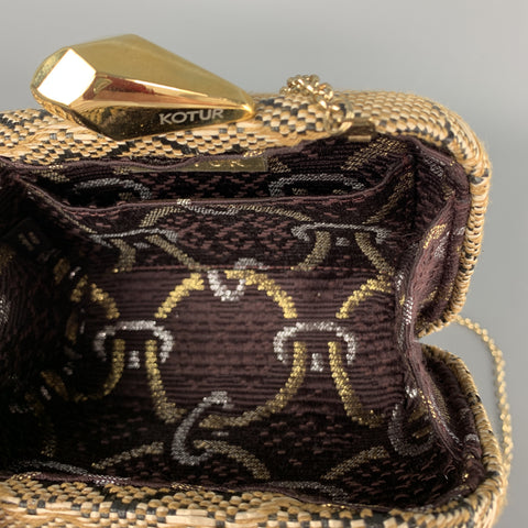 KOTUR Beige & Black Fabric Woven Gold Chain Handbag