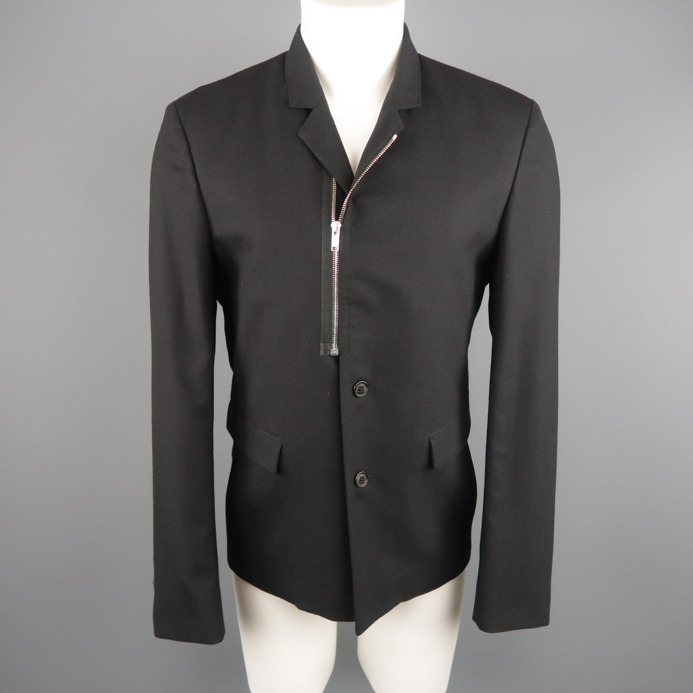 KRIS VAN ASSCHE 42 Short Black Wool Blend Sport Coat