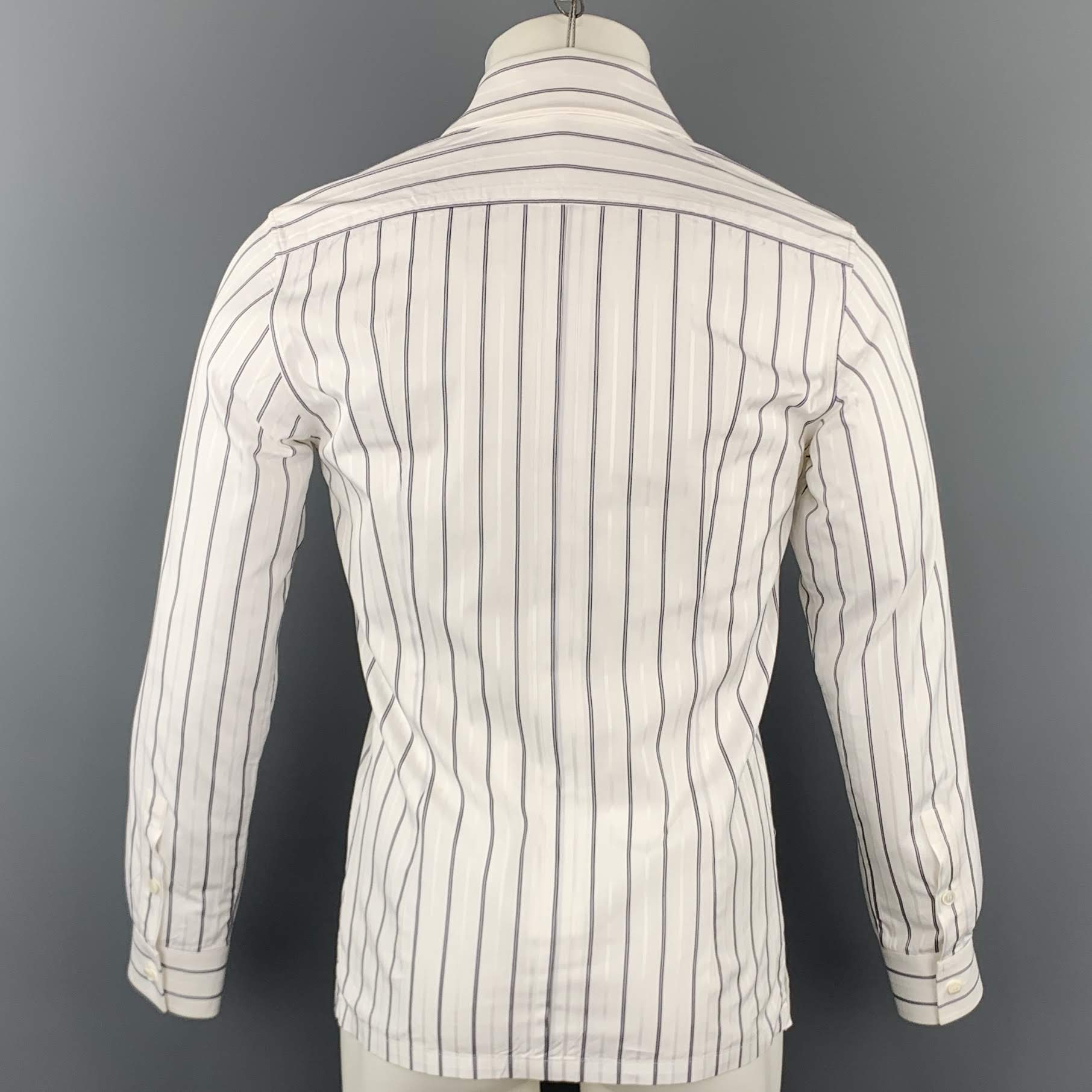 KRIS VAN ASSCHE Size XS White & Navy Stripe Cotton Long KRIS VAN ASSCHE Size XS White & Navy Stripe Cotton Long