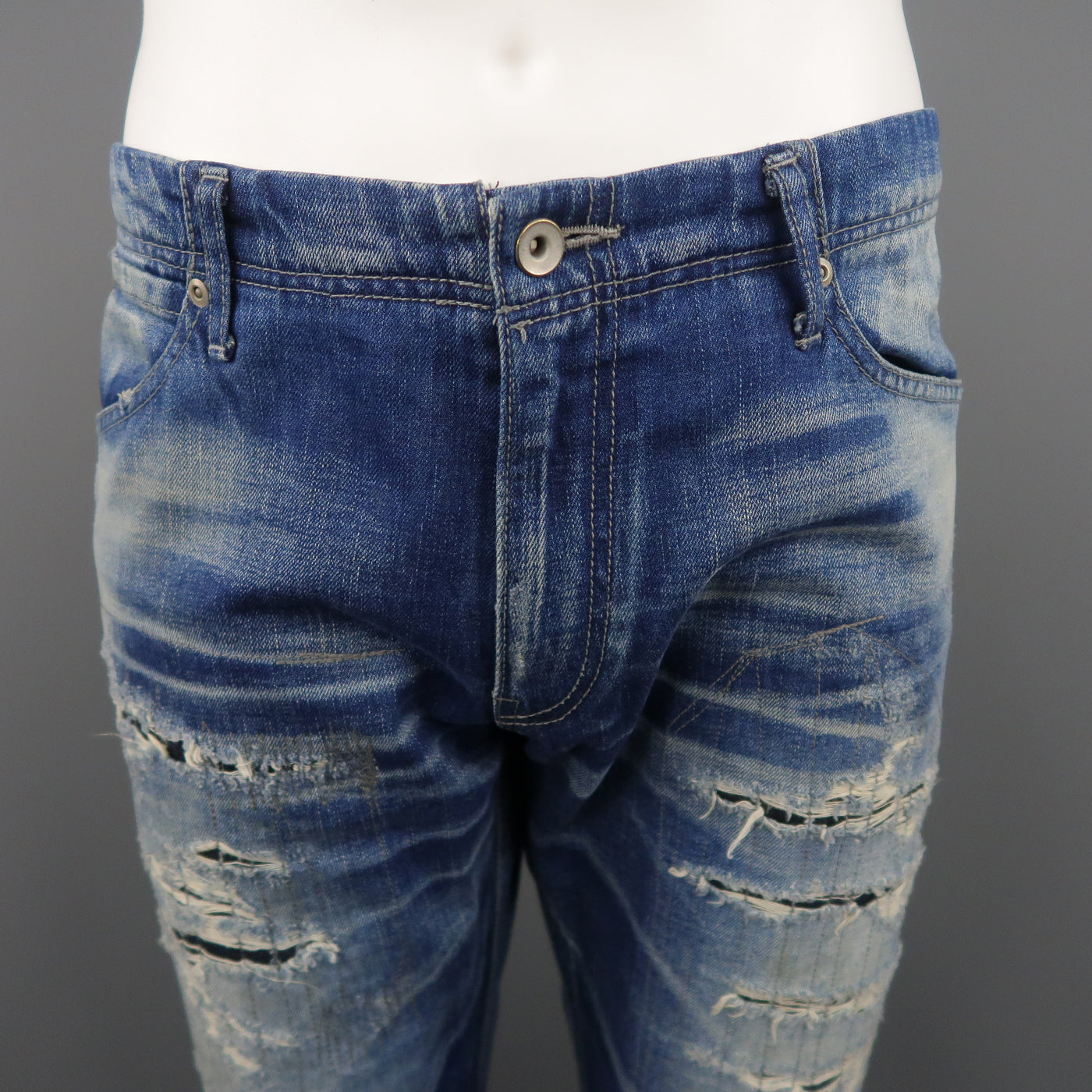 KZO Size 36 Indigo Distressed Denim Jeans