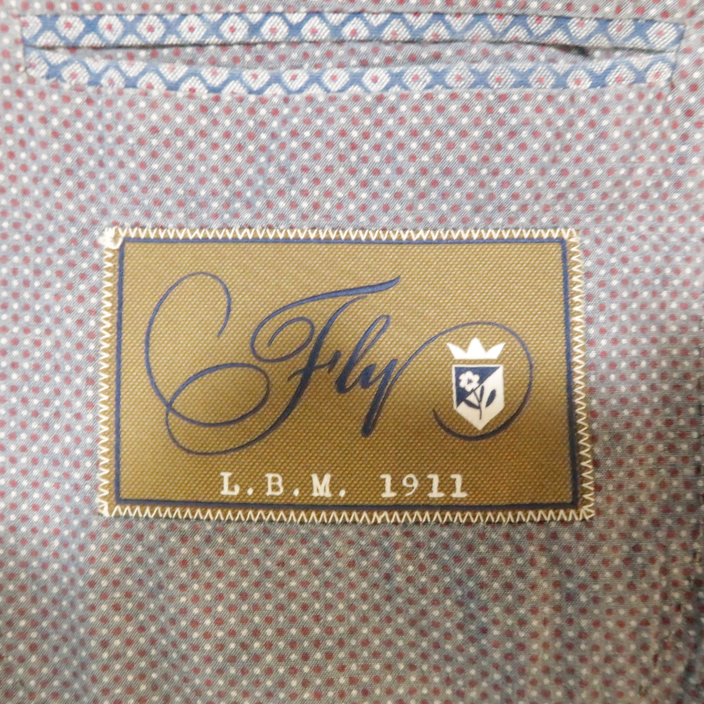 L.B.M. 1911 34 Short Blue & Burgundy Polka Dot Cotton Notch Lapel Sport Coat