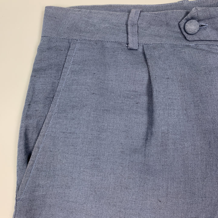 LA PERLA Size S Navy Sheer Linen / Cotton Pleated Zip Fly Shorts
