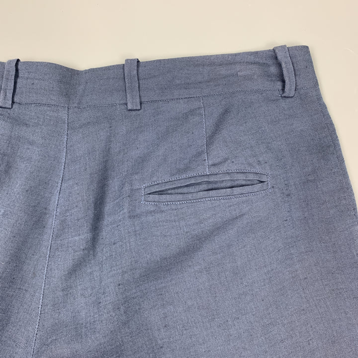 LA PERLA Size S Navy Sheer Linen / Cotton Pleated Zip Fly Shorts