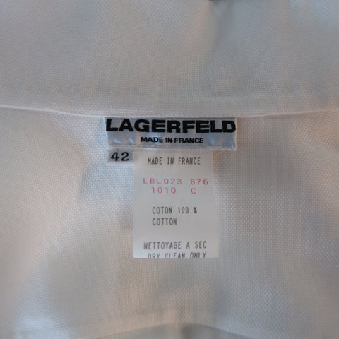 LAGERFELD Size 10 Off White Cotton Wide Collar Extended Cuff Puff Blouse