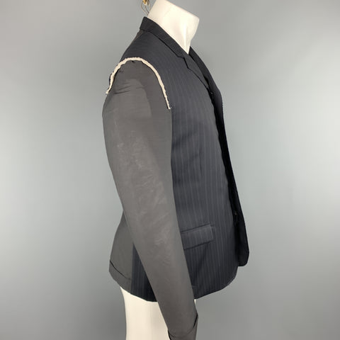 LANVIN 40 Navy Striped Wool Notch Lapel Sheer Back & Sleeves Jacket