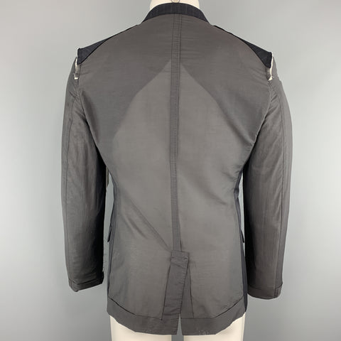 LANVIN 40 Navy Striped Wool Notch Lapel Sheer Back & Sleeves Jacket