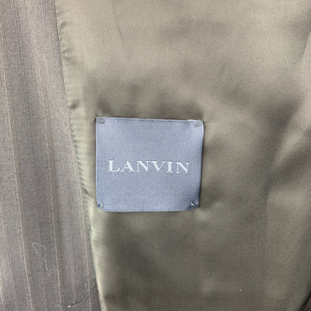 LANVIN 40 Navy Striped Wool Notch Lapel Sheer Back & Sleeves Jacket