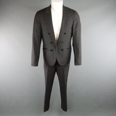 LANVIN 40 Short Charcoal Wool Black Satin Trim Peak Lapel Suit