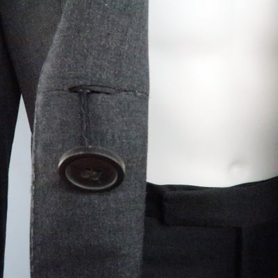 LANVIN 40 Short Charcoal Wool Black Satin Trim Peak Lapel Suit