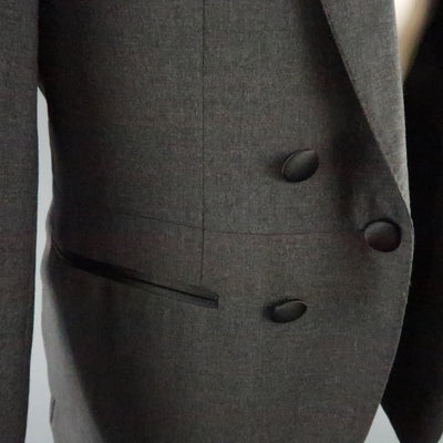 LANVIN 40 Short Charcoal Wool Black Satin Trim Peak Lapel Suit