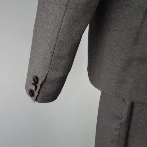 LANVIN 40 Costume court à revers en pointe en laine charbon de bois noir avec bordure en satin