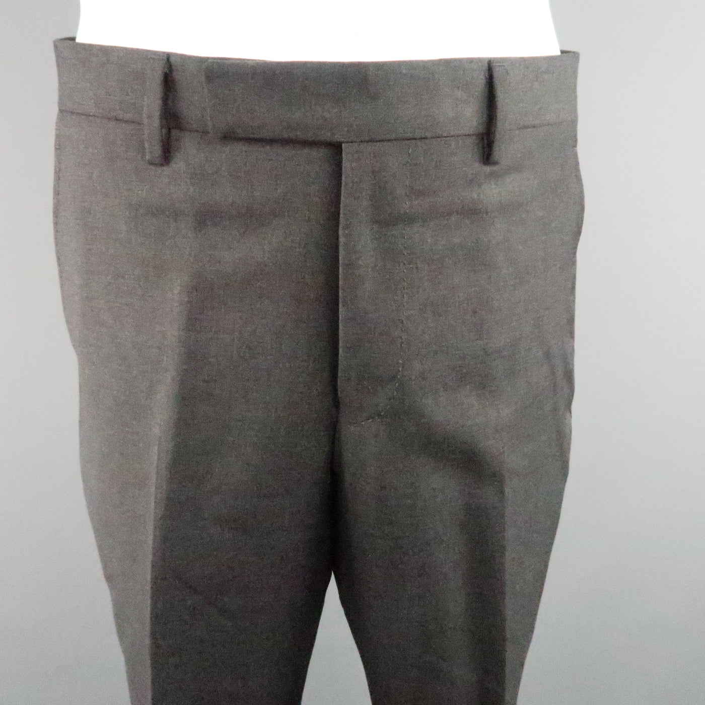LANVIN 40 Short Charcoal Wool Black Satin Trim Peak Lapel Suit