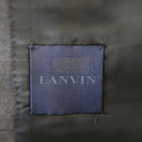 LANVIN 40 Costume court à revers en pointe en laine charbon de bois noir avec bordure en satin