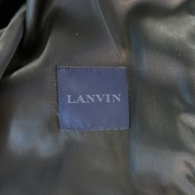LANVIN 42 Black & Charcoal Leather & Canvas Blue Cuff Bomber Jacket