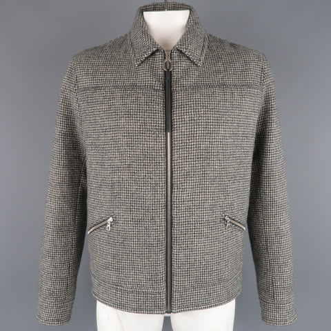 LANVIN 44 Beige & Black Houndstooth Wool Zip Blouson Jacket
