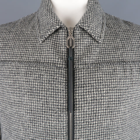 LANVIN 44 Beige & Black Houndstooth Wool Zip Blouson Jacket