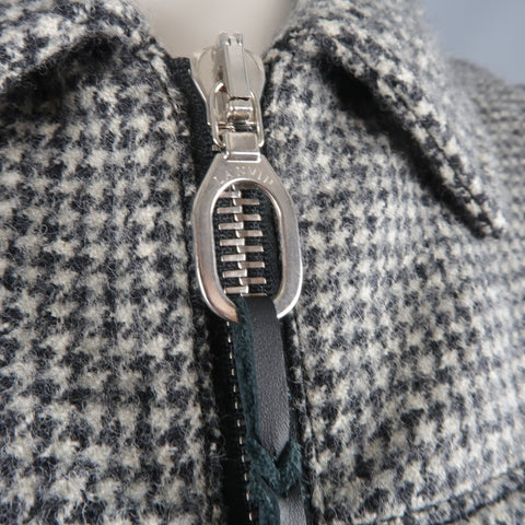 LANVIN 44 Beige & Black Houndstooth Wool Zip Blouson Jacket