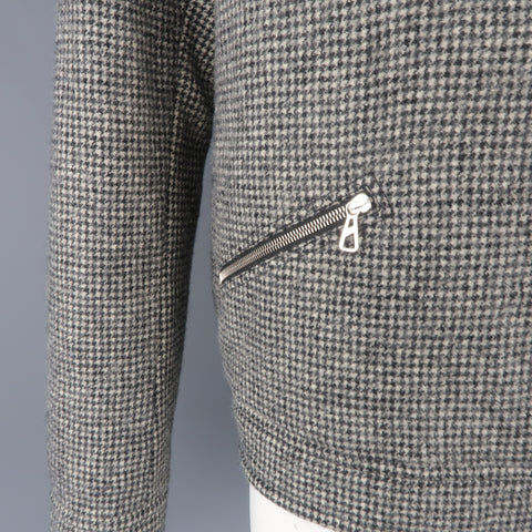 LANVIN 44 Beige & Black Houndstooth Wool Zip Blouson Jacket