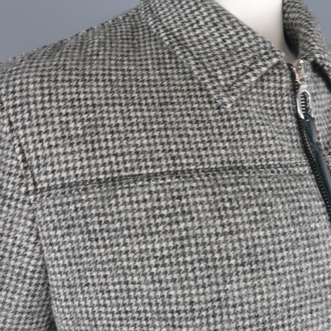 LANVIN 44 Beige & Black Houndstooth Wool Zip Blouson Jacket