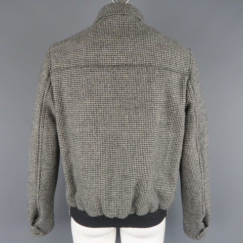 LANVIN 44 Beige & Black Houndstooth Wool Zip Blouson Jacket
