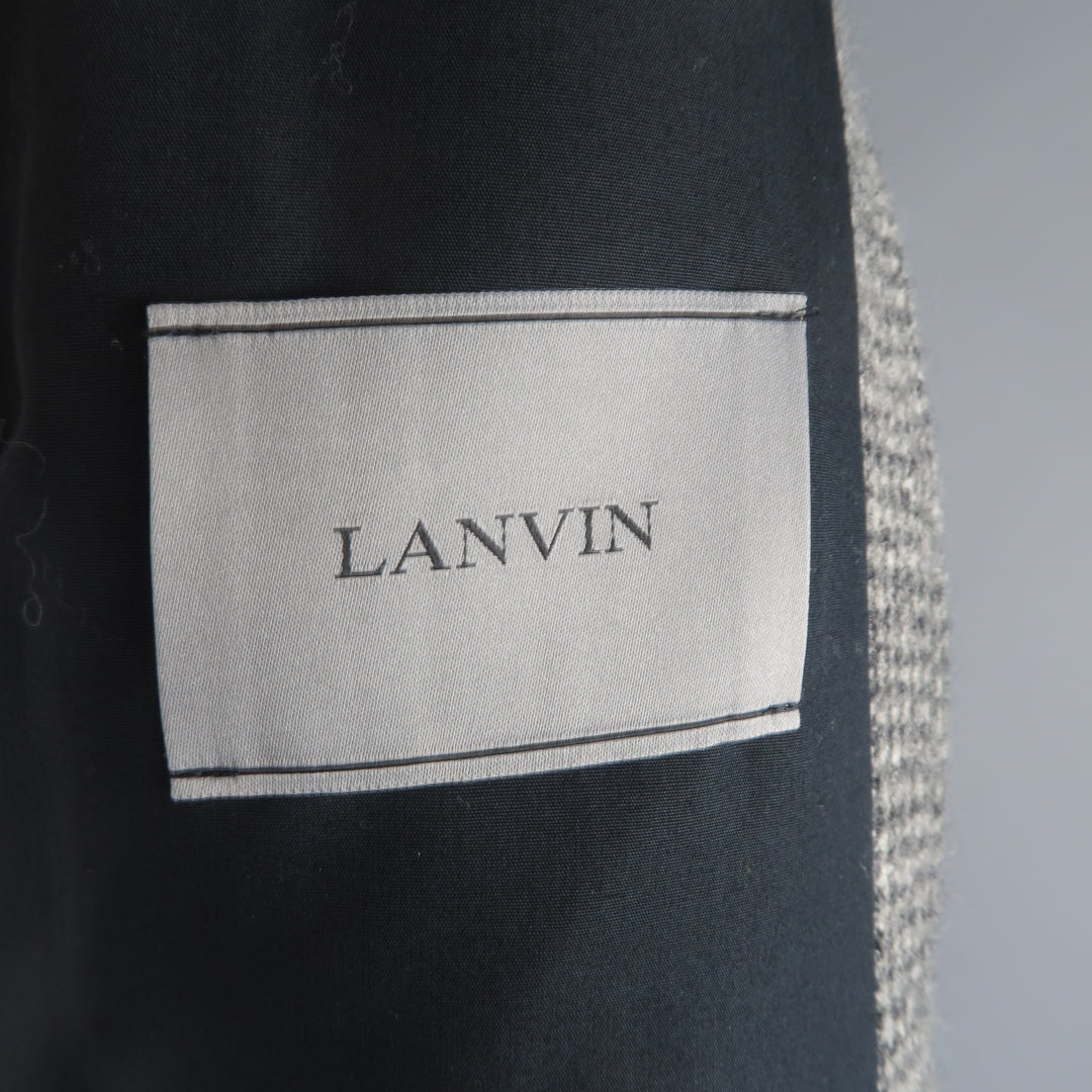 LANVIN 44 Beige & Black Houndstooth Wool Zip Blouson Jacket
