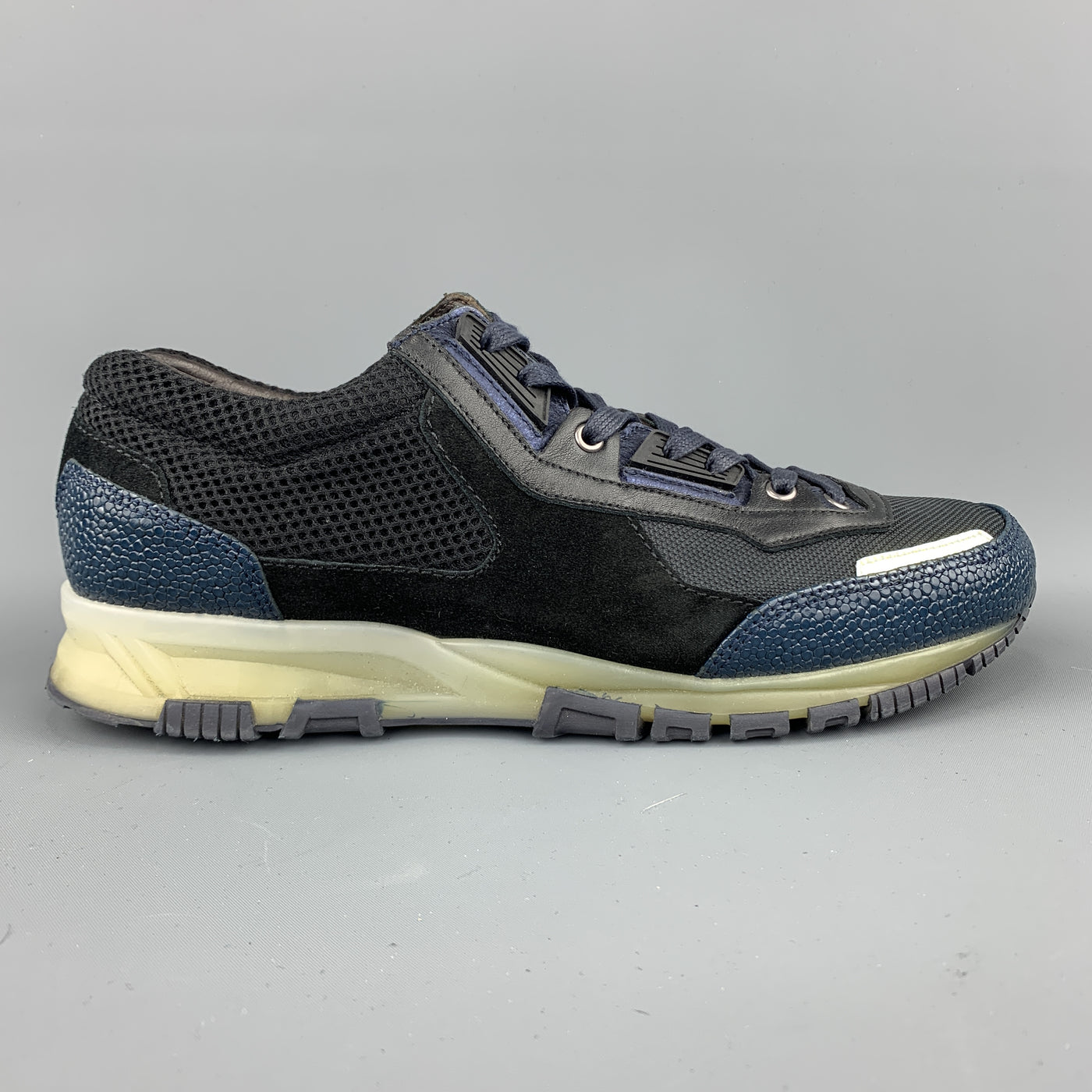 LANVIN Size 10 Black & Blue Color Block Refective Lace Up Sneakers
