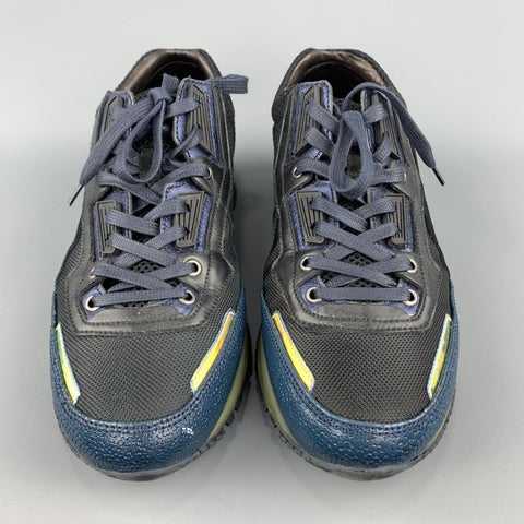 LANVIN Size 10 Black & Blue Color Block Refective Lace Up Sneakers