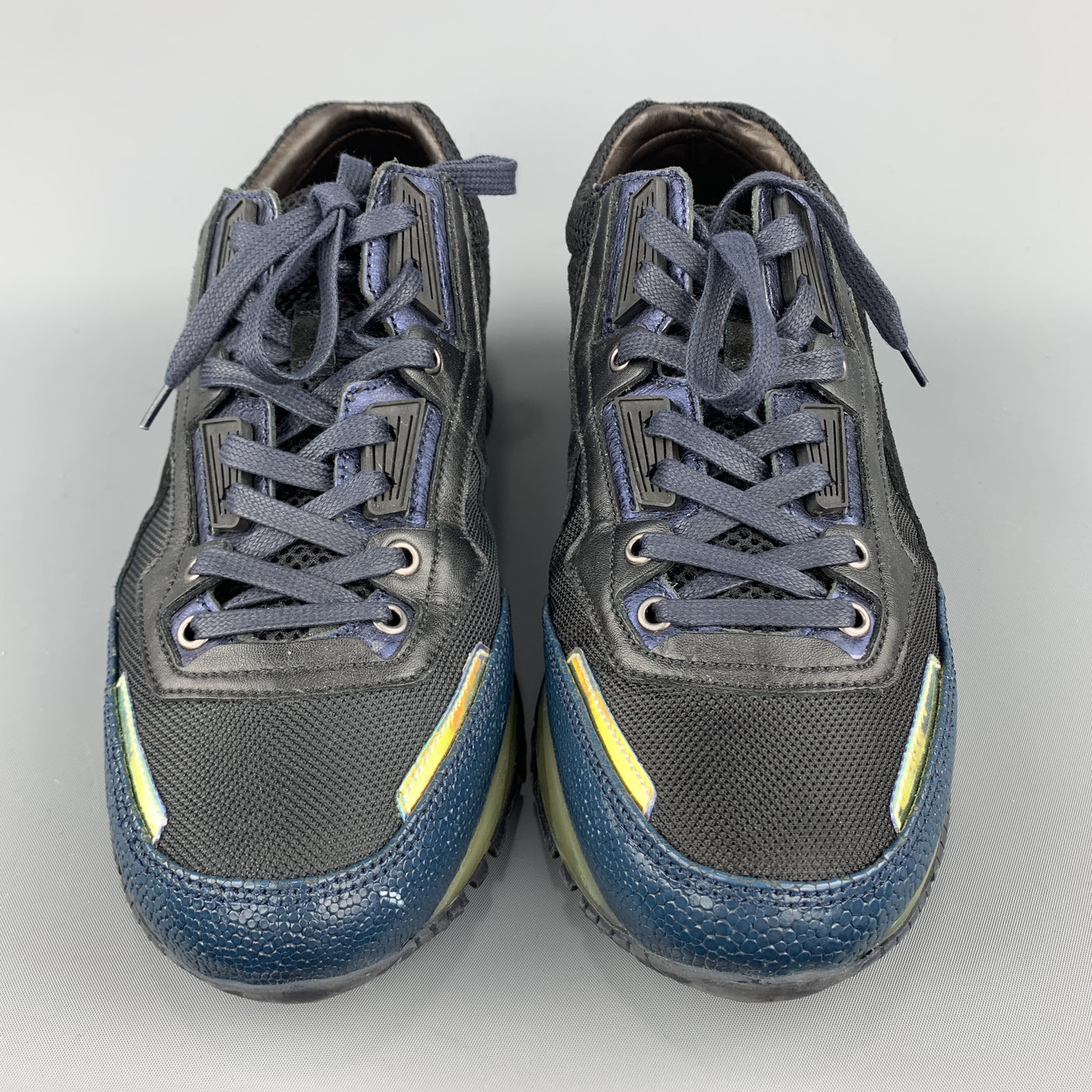 LANVIN Size 10 Black & Blue Color Block Refective Lace Up Sneakers