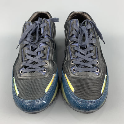 LANVIN Size 10 Black & Blue Color Block Refective Lace Up Sneakers