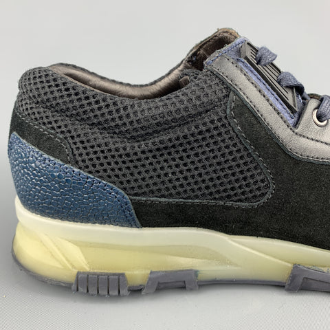 LANVIN Size 10 Black & Blue Color Block Refective Lace Up Sneakers