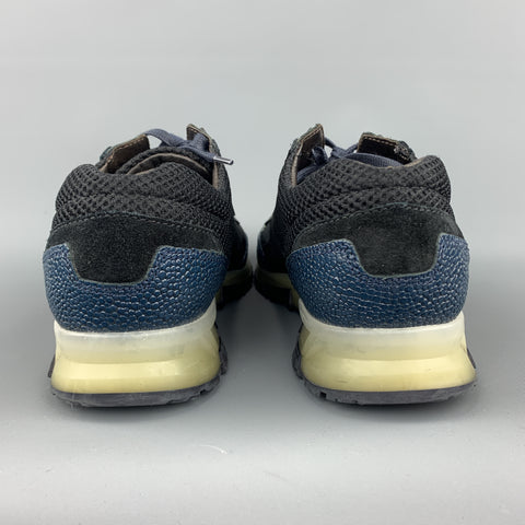 LANVIN Size 10 Black & Blue Color Block Refective Lace Up Sneakers