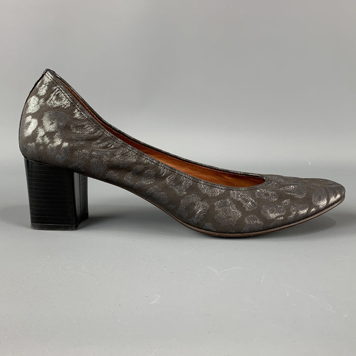 LANVIN Size 12 Grey Animal Print Jacquard Stacked Rounded Pumps