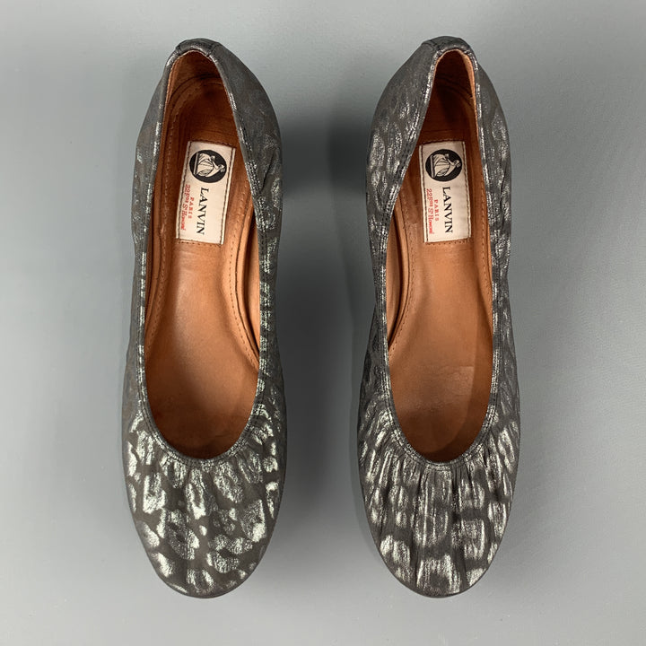 LANVIN Size 12 Grey Animal Print Jacquard Stacked Rounded Pumps