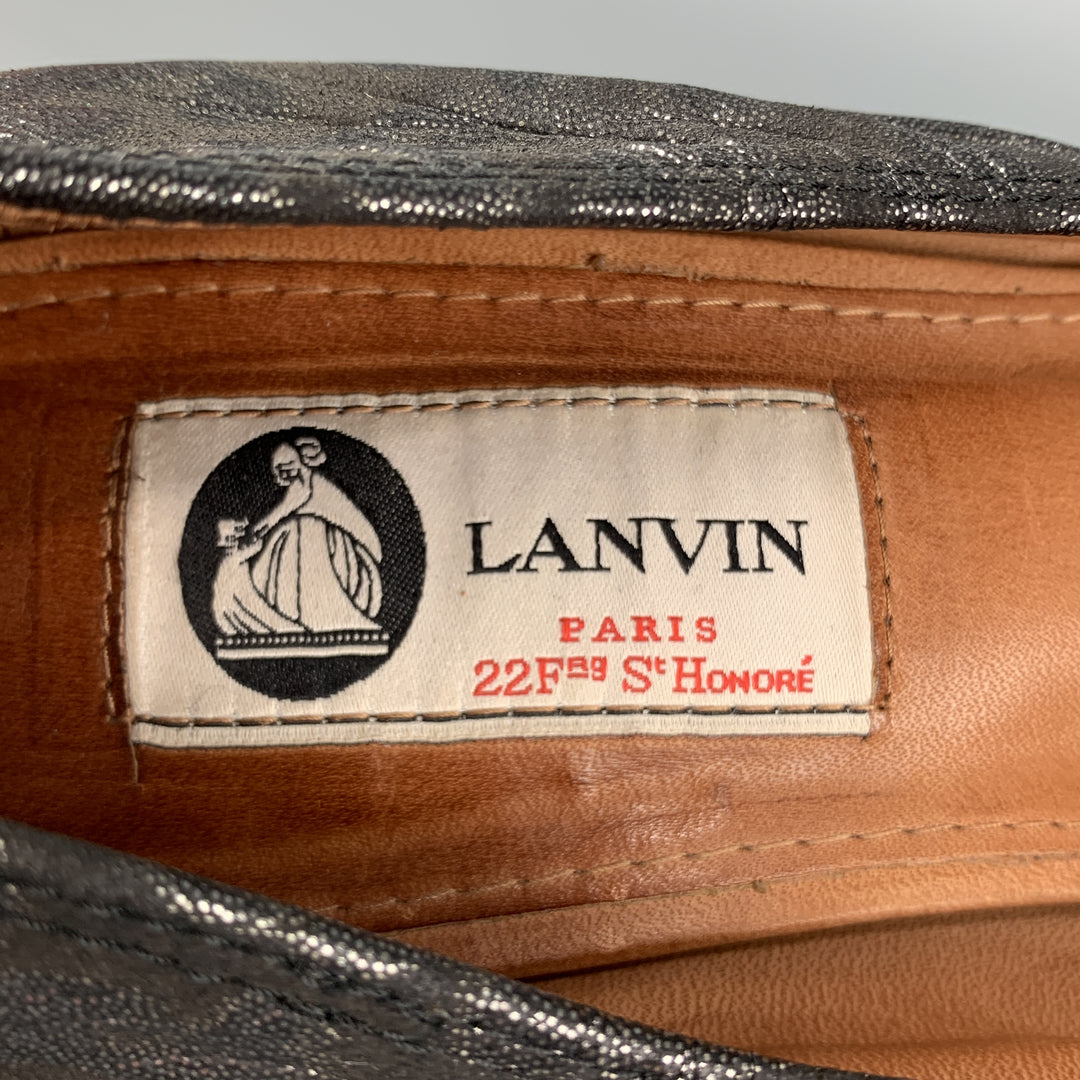 LANVIN Size 12 Grey Animal Print Jacquard Stacked Rounded Pumps