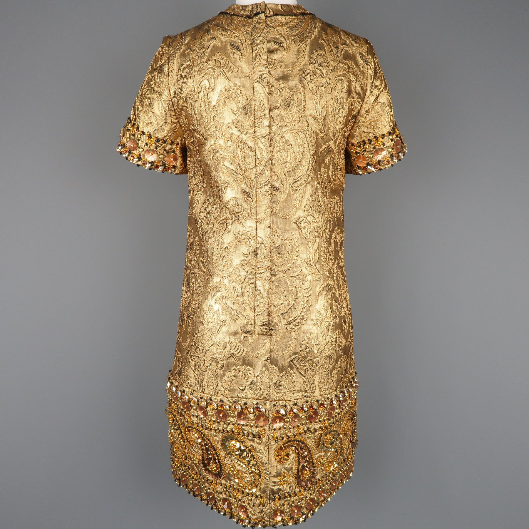 LANVIN Spring 2014 - Size 4 / FR 36 Metallic Gold Beaded Dress Sui Generis Designer Consignment LANVIN Spring 2014 - Size 4 / FR 36 Metallic Gold Beaded Dress Sui Generis Designer Consignment