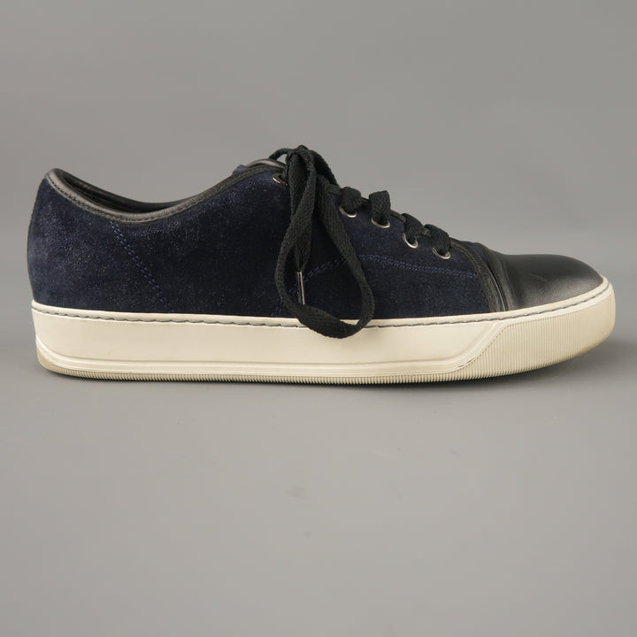 LANVIN Size 7 Navy & Black Two Toned Suede Lace Up Sneakers