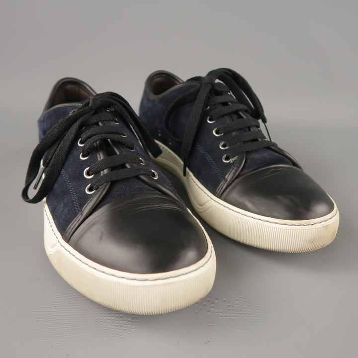 LANVIN Size 7 Navy & Black Two Toned Suede Lace Up Sneakers
