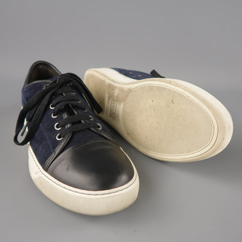 LANVIN Size 7 Navy & Black Two Toned Suede Lace Up Sneakers