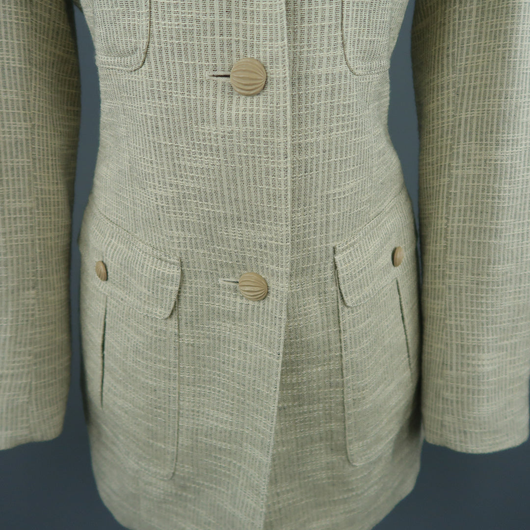 LANVIN Size 8 Beige Textured Military Pocket Jacket