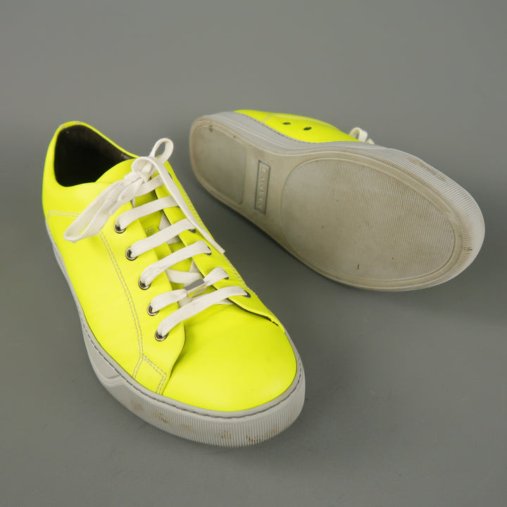 LANVIN Size 8 Neon Solid Leather Sneakers