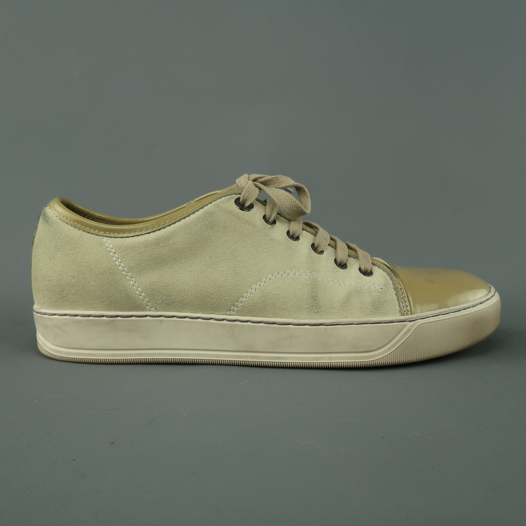 LANVIN Size 9 Beige Suede & Patent Leather Lace Up Sneakers
