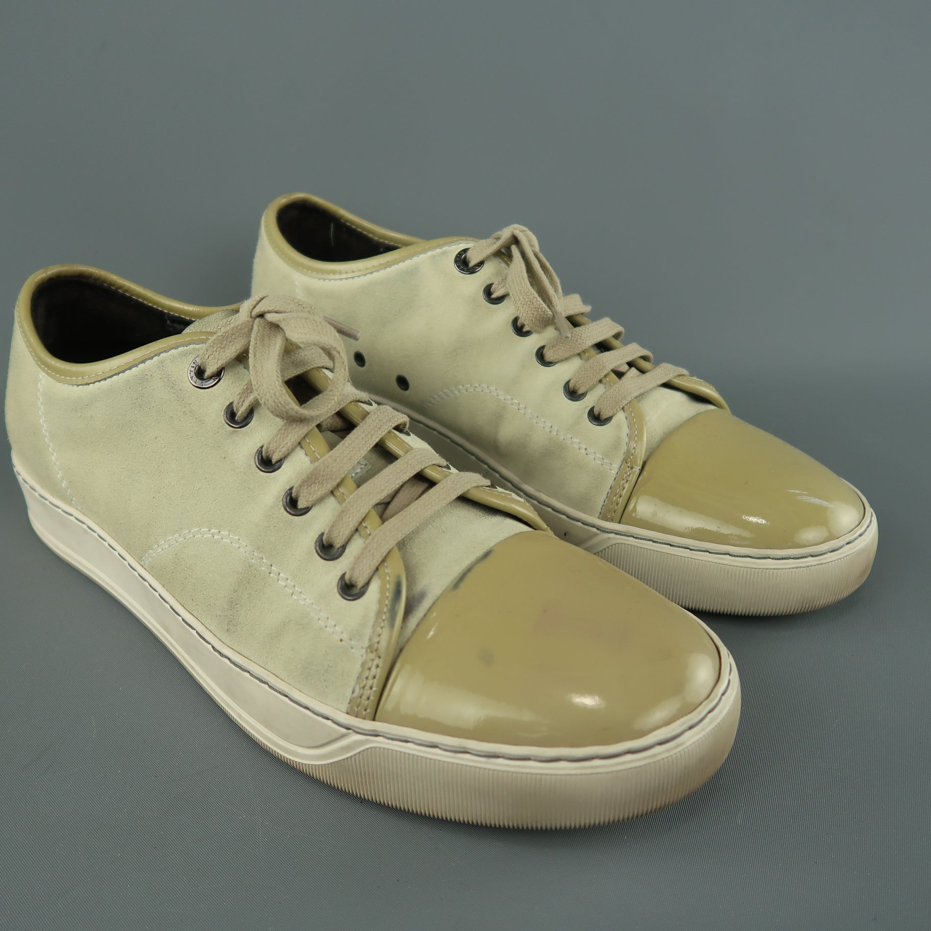 LANVIN Size 9 Beige Suede & Patent Leather Lace Up Sneakers