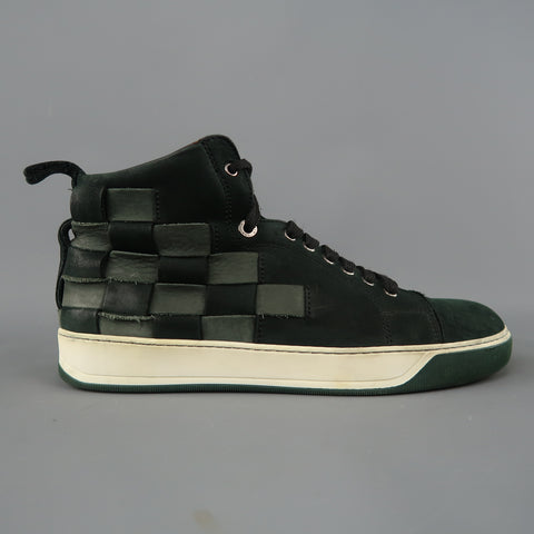 LANVIN Size 9 Forest Green Woven Leather High Top Sneakers